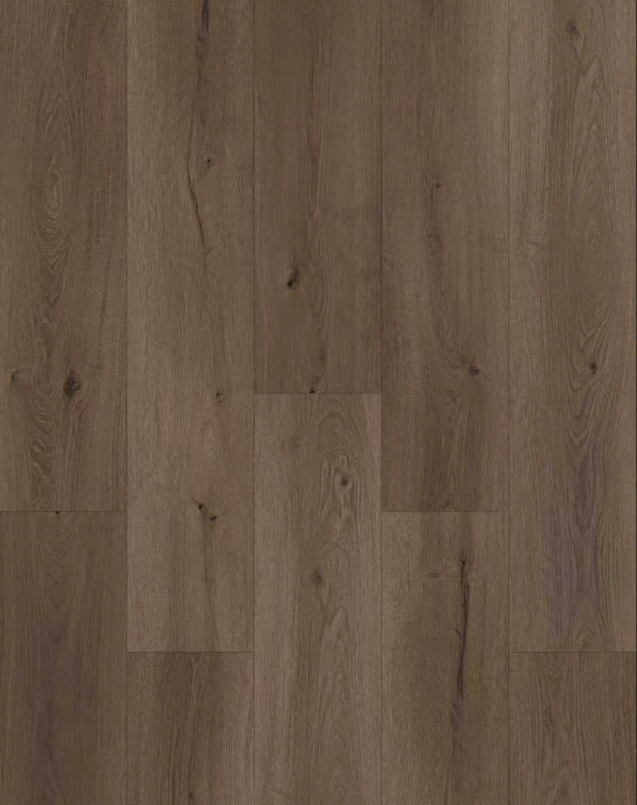 Hazel Oakel City waterproof laminate flooring, deep muted greyed-brown oak