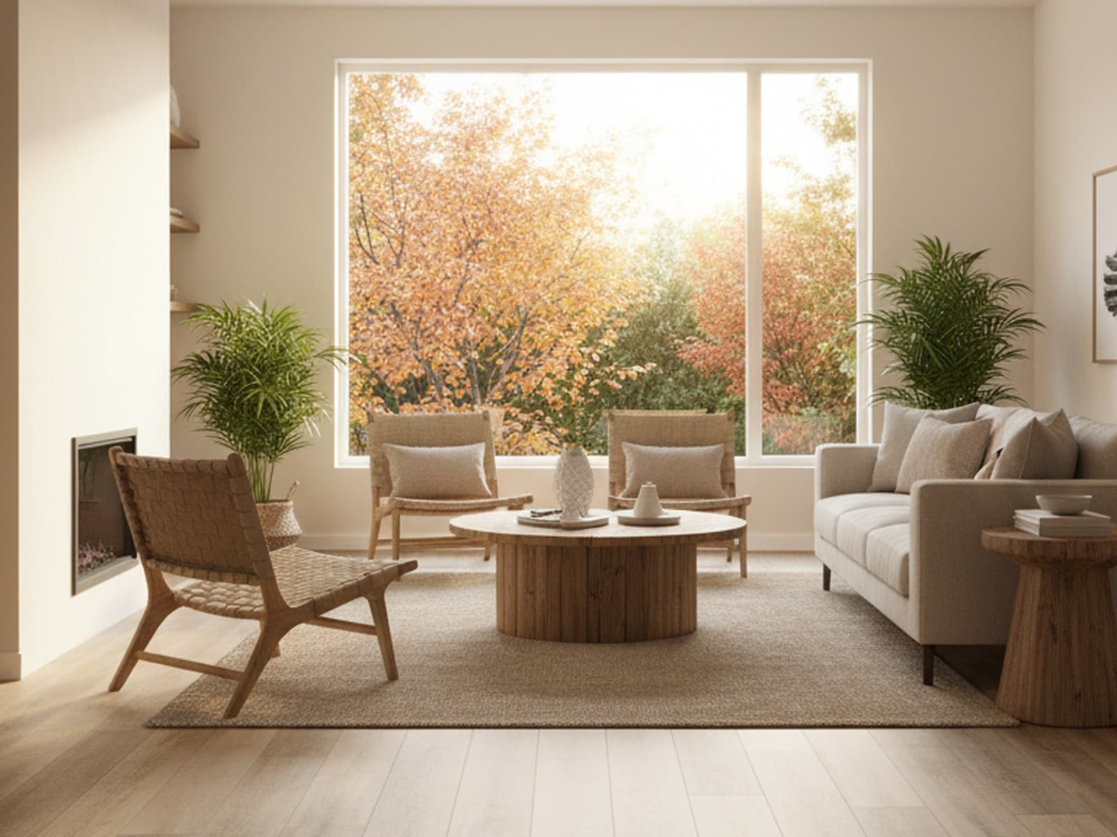 Skaha vinyl plank flooring in a warm, sunlit living room