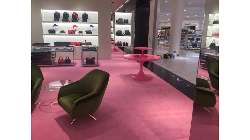 Prada retail store, pink carpet renovation