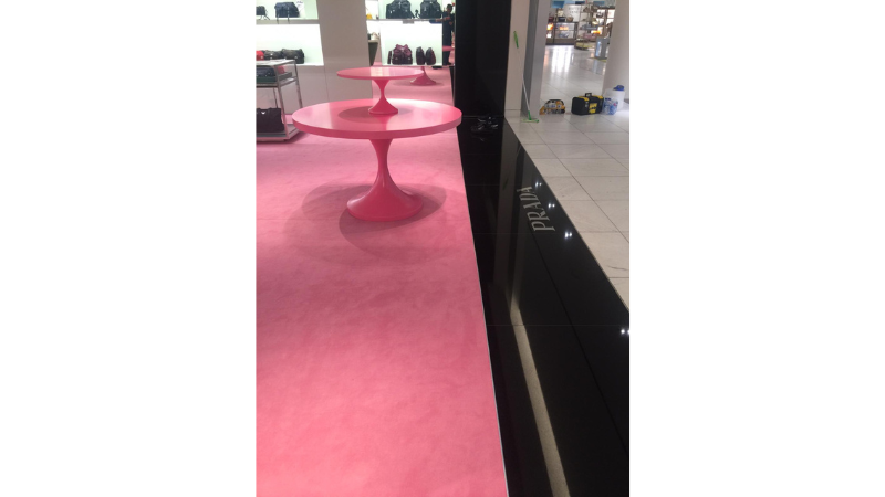 Prada retail store, pink carpet renovation